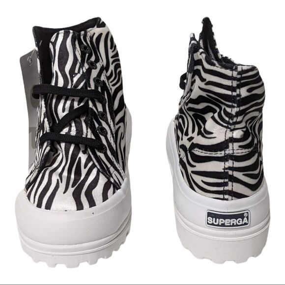 NWT SUPERGA White & Black Zebra Hi-Top Platform Sneakers - Picture 2 of 8